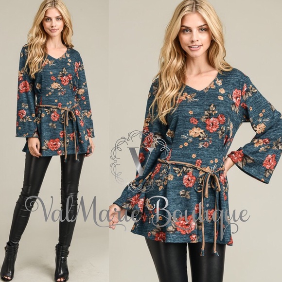 ValMarie Tops - FALL ARRIVAL - Teal floral hacci top